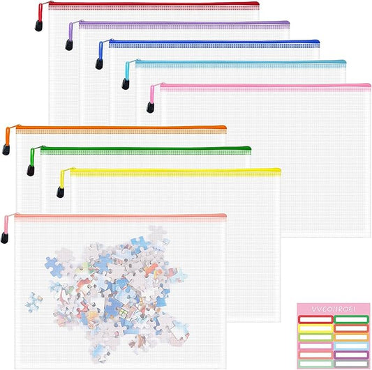 9pcs Mesh Zipper Pouch Bags, B4 Sizes Zipper Pouch, Mesh Bags With Zipper, Plastic Zipper Pouches, 9 Colors Zipper Pouches for Organizing, Board Game Storage, Travel, School Office organize