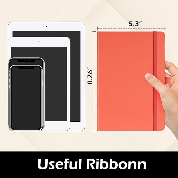 Ruled Notebook/Journal - Classic Lined Journal/Notebook, 5.3'' x 8.26'', Hardcover with Thick Paper, Banded + Pen Holder +Inner Pocket - Coral Pink