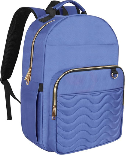 Travel Laptop Backpack for women, Work Backpack Woman with USB Charging Port, Water Resistant College Backpack, Stylish Quilted Girls Backpack Casual Daypack for 15.6 Inch Laptop, Blue