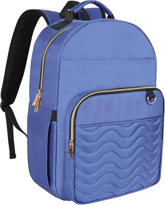 Travel Laptop Backpack for women, Work Backpack Woman with USB Charging Port, Water Resistant College Backpack, Stylish Quilted Girls Backpack Casual Daypack for 15.6 Inch Laptop, Blue