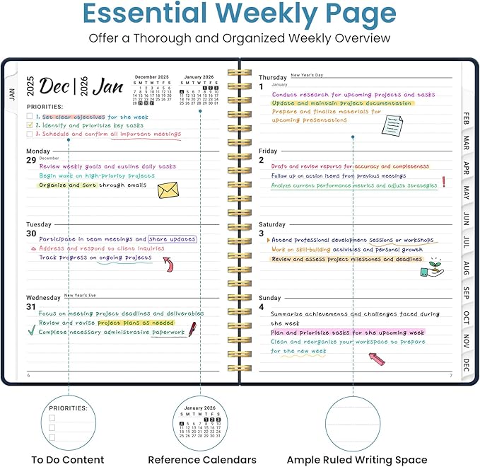 2026 Planner, Weekly and Monthly Planner for Women, January 2026 to December 2026, Pretty Hardcover 2026 Calendar Planner Book with Tabs, Inner Pocket, Spiral Bound, Perfect Office Home School Supplies - 6.3" x 8.5", Golden Butterfly