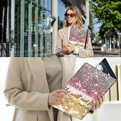 PU Leather Padfolio Folder Clipboard Portfolios Organizer Conference Document Organizer with Business Card Holder Storage Clipboard Writing Pad,Christian Bible Psalm 46-5