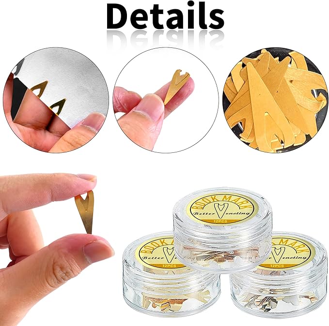 Diymood 3 Boxes Metal Bookmarkers Book Darts Tin Stainless Line Markers Book Darts Line Book Markers for Students Best Gift for All Types of Readers, 12 Per Box (Silver, Gold, Rose Gold)