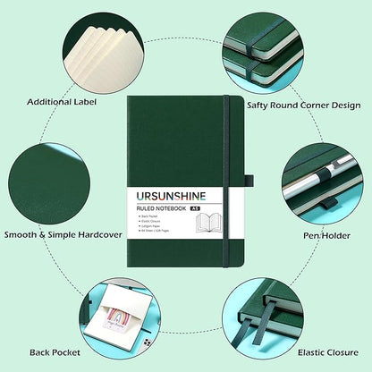 Ruled Notebook/Journal - Classic Lined Journal/Notebook, 5.3'' x 8.26'', Hardcover with Thick Paper, Banded + Pen Holder +Inner Pocket - Turquoise