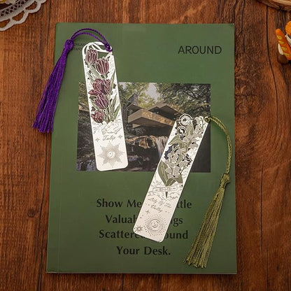 2 PCS Metal Bookmarks with Tassel, Tulip, Lily of The Valley Bookmark, Pretty Bookmarks for Women, Very Beautiful Bookmark, Metal Bookmarks Gifts, Graduation Gift(062-4)