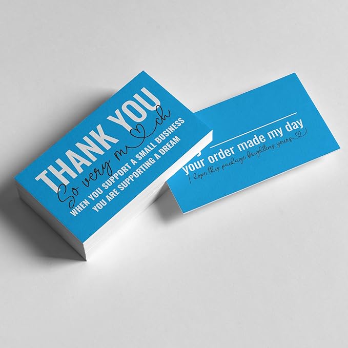 ITZAMNA Thank you for supporting small business cards Customer appreciation note cards Pink Script with Heart Pack of 100 sky blue