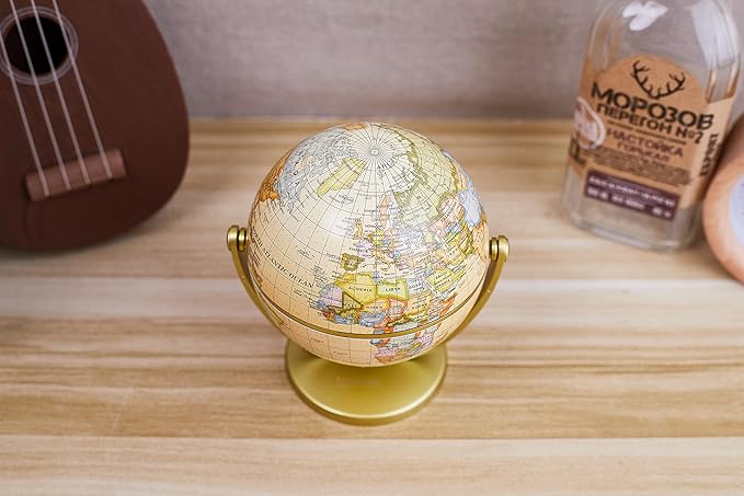 Annova Mini Antique Globe 4-inch / 10 cm - Swivels in All Directions Educational, Decorative, Unique, Small World, Desktop, Vintage (Mini Globe 4")