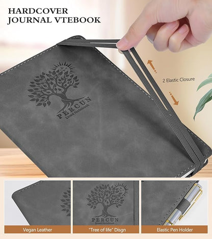 Lined Journal Notebook for Women and Men,Hardcover Leather Journaling Notebook for Writing, Travel, Business, Work and School,200 Pages A5 Notebook for Note Taking, Diary 5.9" × 8.5" - gery