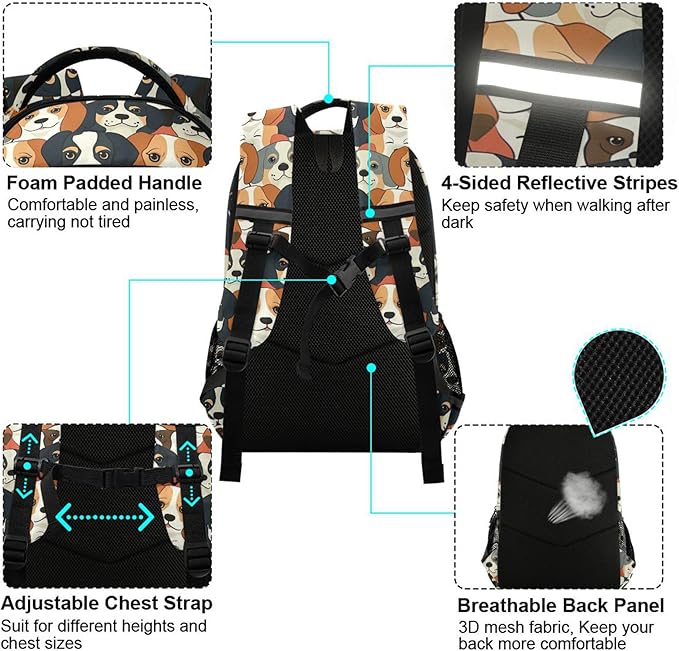 MNSRUU Laptop Backpack with Chest Strap, Cute Dog School Backpack, Travel Hiking Backpack for Boys Girls Teen Adult, Rucksack, Knapsack