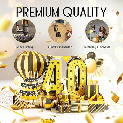 40th Birthday Card for Women Men, Jumbo Pop Up 40th Birthday Cards for Her Him, Happy 40th Birthday Decorations for 40 Year Old Women Men Funny Birthday Gifts, Review of 1985, Black Gold