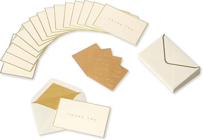 Papyrus Thank You Cards with Envelopes, Gold Border (16-Count)