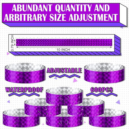 Epakh 600 Pcs Paper Wristbands Neon Wrist Bands Waterproof Handbands for Events Lightweight Concert Wristbands Neon Colored Adhesive Wrist Band for Party