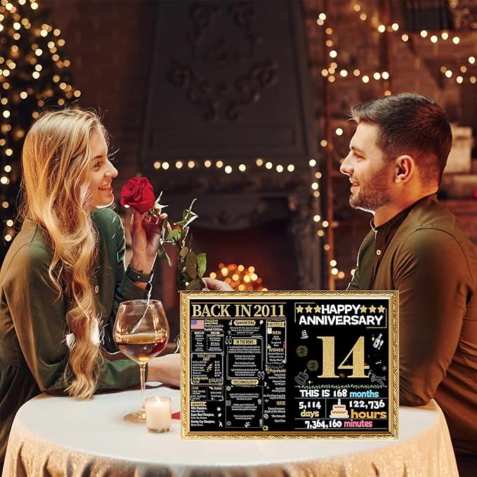 Joycard 14th Anniversary Card for Women Men, Gold Wedding Card for Wife Husband, Sweet Marriage Decorations Gifts for Couple, Perfect for Her Him on Anniversary Day, Back in 2011