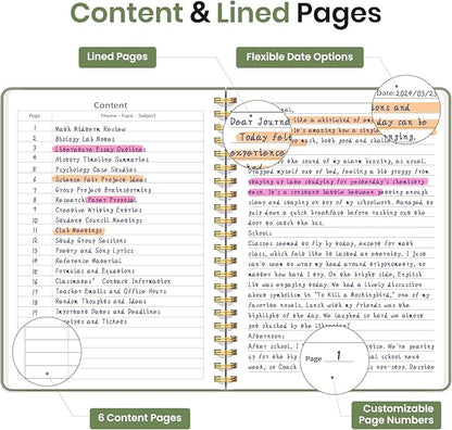 Lined Spiral Journal Notebook for Women, A5 College Ruled Journals for Writing, Hardcover Notebooks for Work, Note taking and Office School Supplies,140 Pages - Green