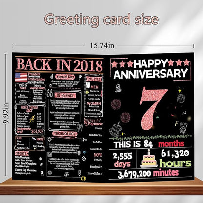 Joycard 7th Anniversary Card for Women, Wedding Card for Wife, Sweet Marriage Decorations Gifts for Couple, Perfect for Her on Anniversary Day, Back in 2018