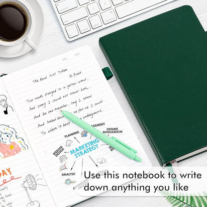 feela 12 Pack Notebooks Journals Bulk with 12 Black Pens, A5 Hardcover Notebook Classic Ruled Journal Set with Pen Holder for School Business Work Travel Writing, 120 GSM, 5.1”x8.3”, Dark Green