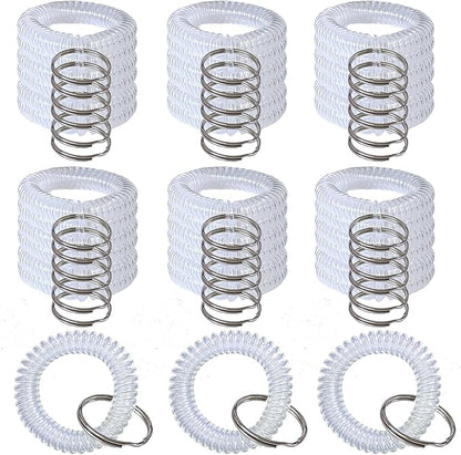 Pack of 36 Colorful Spring Spiral Wrist Coil Key Chain, Wristband Key Ring (White)