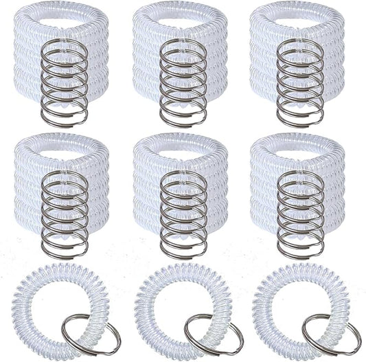 Pack of 36 Colorful Spring Spiral Wrist Coil Key Chain, Wristband Key Ring (White)