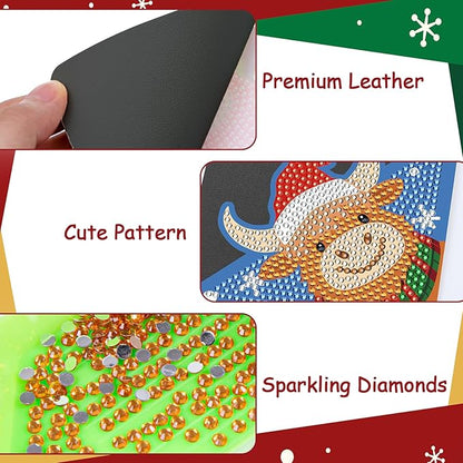 Anseal 8 Pcs Christmas Diamond Art Painting Bookmark, Rhinestone Crystal Corner Bookmarks for Book Lovers, Triangle Embroidery Painting Arts Crafts Book Mark for Kids