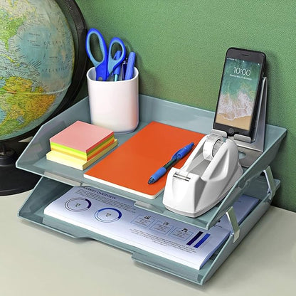 Acrimet 2 Tier Side Load Letter Tray Facility, Desktop File Organizer, A4 Letter Size Paper Organizer, Minimalist Storage Solution Paper Tray for Office, Home, Classroom (Plastic, Solid Green Color)