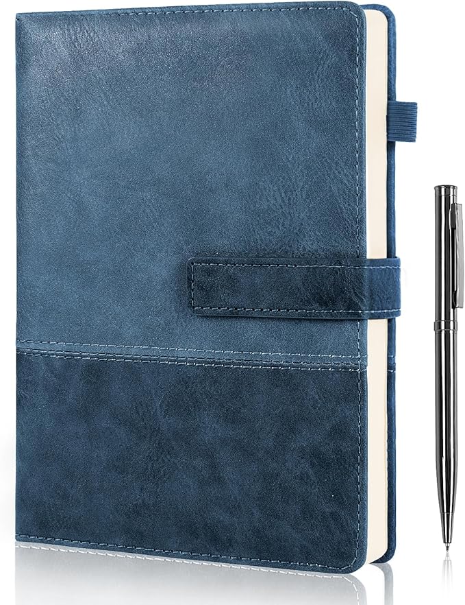 Leather Notebook Journal with Pen, A5 Lined Hardcover Notebook with Magnetic Closure, 240 Pages Daily Journal for Men Women, Ruled Journals Notebooks for Work, Writing, Note Taking - Blue