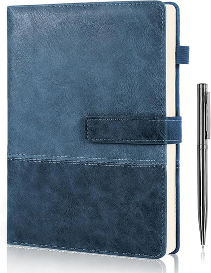 Leather Notebook Journal with Pen, A5 Lined Hardcover Notebook with Magnetic Closure, 240 Pages Daily Journal for Men Women, Ruled Journals Notebooks for Work, Writing, Note Taking - Blue