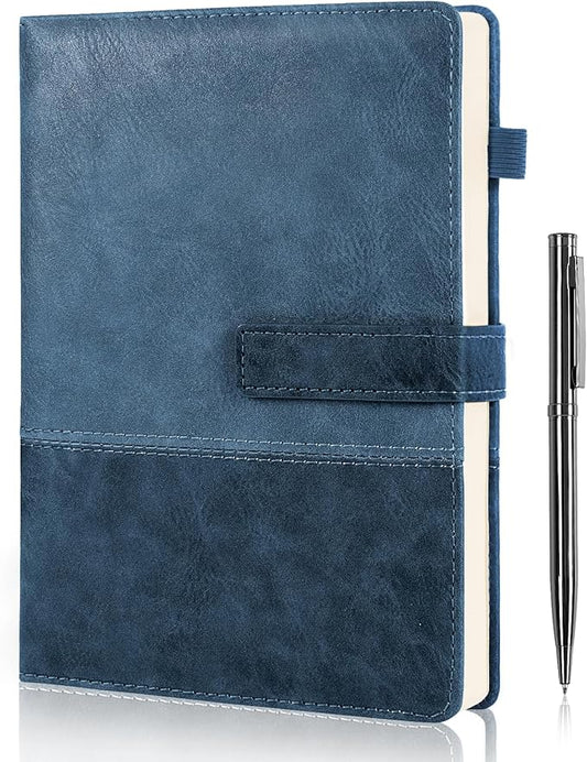 Leather Notebook Journal with Pen, A5 Lined Hardcover Notebook with Magnetic Closure, 240 Pages Daily Journal for Men Women, Ruled Journals Notebooks for Work, Writing, Note Taking - Blue