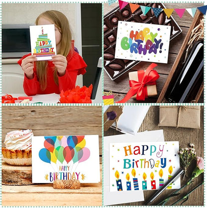 200 Set Unique Happy Birthday Card Bulk with Envelope and Sticker Blank Greeting Card Large 5 x 7 Inch Suitable for Office Kids Women Men, 20 Styles(Colorful Words)