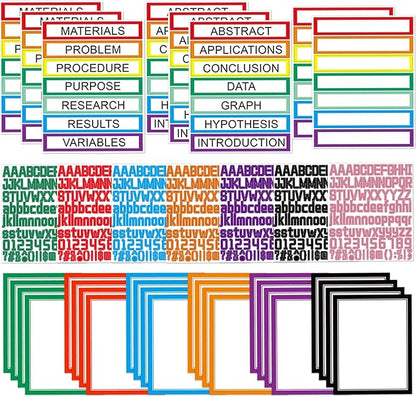 39 Sheets Science Fair Board Supplies - 24 Self Adhesive Presentation Subtitles, 6 Science Fair Project Titles, 2 Blank Titles, 7 Personalized Letter Stickers for Classroom Office, Colorful