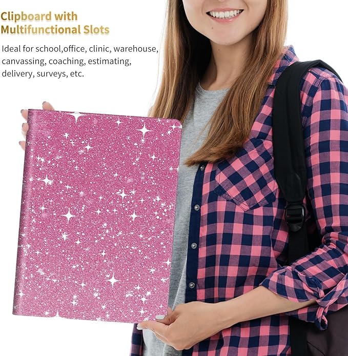 RYUITHDJP Padfolio for Men and Women – Leather Portfolio with Pink Dots Cover Design, Business Card Holder, Resume Folder, Stylish Leather Folder, Versatile Document Holder, 12.87x9.13 in