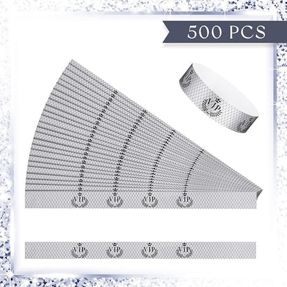 Jadive 500 Pieces Paper Wristbands VIP Plastic Waterproof Party Identification Wristbands Party Bracelets for Events Amusement Parks, Club, Concerts, Fairs, Festivals and Events(Silver)