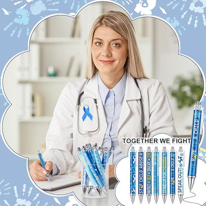 48 Pcs Child Abuse Awareness Pens Blue Ribbon Pinwheel Ballpoint Pens Bulk Child Abuse Prevention Awareness Pens for Love Support Events Charity Abuse Prevention Awareness Month