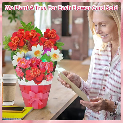 3D Pop Up Magnolia Flower Bouquet Card - Musical Birthday Card with LED Lights, Mother’s Day, Anniversary, Graduation, Thank You & Congratulations Gift for Women, Men, Friends, Family