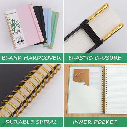 Hardcover Spiral Notebook, 8.5 x 11 IN Notebooks College Ruled, 110 GSM Thick Lined Paper Notebooks for Work, School and Travel, 300 Pages Journals for Writing, Large Journal for Women New Black