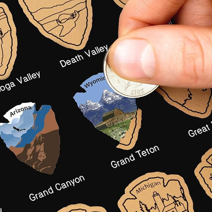 Bright Standards National Parks Scratch Off Map of United States Poster, ALL 63 National Parks Map, US Travel Maps, USA Gifts for Travelers Road Trip Adventure, Fits 12”x16” frame (Black/Gold)