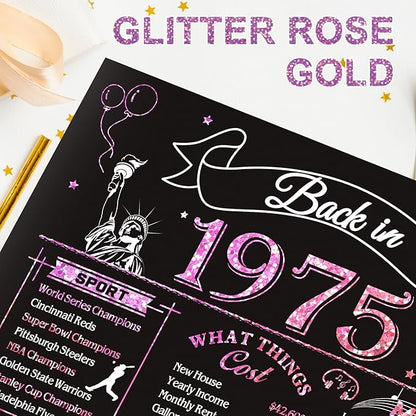 50th Birthday Card for Women Her, Jumbo 3D Pop Up 50th Birthday Gifts, Back In 1975 Happy 50 Year Old Sister Birthday Decorations Cards Card for Wife, Rose Gold