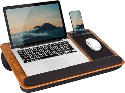 LAPGEAR Home Office Pro Lap Desk with Wrist Rest, Mouse Pad, and Phone Holder - Espresso Woodgrain - Fits up to 15.6 Inch Laptops - Style No. 91612