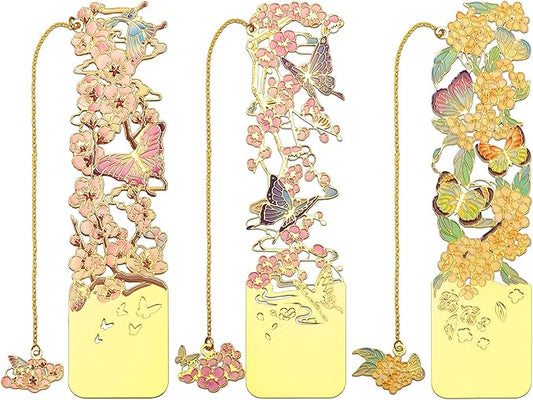 3 PCS Metal Bookmarks, Bookmarks for Reading Women, Bookmarks for Women, Beautiful Metal Bookmark, Beautiful Flower Bookmark, Osmanthus Fragrans, Plum Blossom, Apricot Blossom (BKM-050-004)