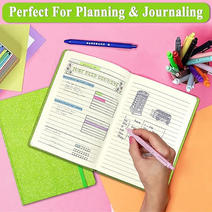 Green Glitter Notebook, 8.3x5.7” 160 Lined Pages Glitter Never Peel Off Sparkle Journal for Girls College Ruled A5 Hardcover Notebooks for Teens Women Writing Note Taking Office Work School Gifts