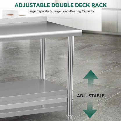 YITAHOME 36" x 24" Stainless Steel Table with Wheels for Prep & Work with Backsplash, NSF Metal Table Prep Table with Undershelf for Home Kitchen Restaurant Garage Warehouse