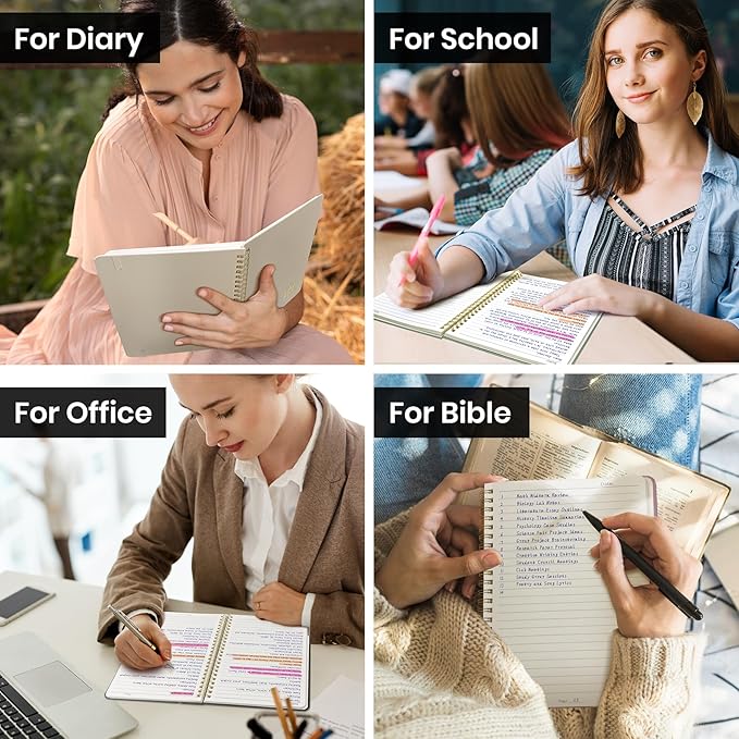 Lined Spiral Journal Notebook for Women, A5 College Ruled Journals for Writing, Hardcover Notebooks for Work, Note taking and Office School Supplies,140 Pages - Black