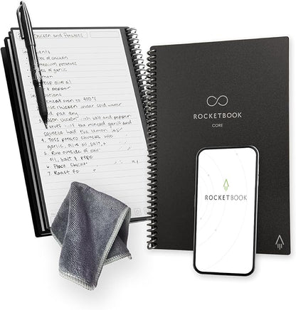 Rocketbook New Core Reusable Spiral Notebook, Executive Size 6x8.8, Black - Lined Pages, App-Connected, Erasable, Durable Cover, Ideal for School, Work, and Creative Projects (Pack of 1)
