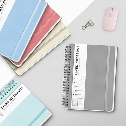 ABERLLS Gray Lined Spiral Journal Notebook with 160 Pages, 8×5.7in, A5 Spiral Notebook, Journaling Notebooks for Work, School, Women, Men, College Ruled Spiral Notebook, Hardcover Leather Journals