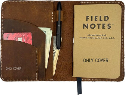 Leather Cover for Field Notes, Passport Cover, Leather Notebook Cover for 3.5" x 5.5" with Pen Holder, Only Cover (Oak)