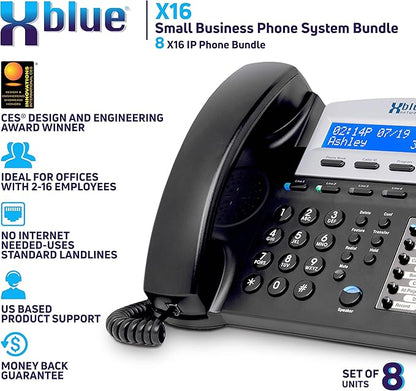 XBLUE X16 Small Business 8 Phone System Bundle - Six Outside Lines & Sixteen Phone Capacity - Includes Auto Attendant, Voicemail, Caller ID, Paging & Intercom