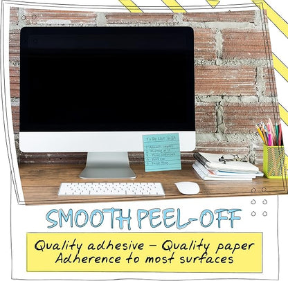 Lined Sticky Notes 3 x 3, 10 Pack, 1,000 Sheets (100/Pad), Self Stick Notes with Lines, Assorted Pastel Colors, by Better Office Products, Post Memos, Strong Adhesive, 10 Pads