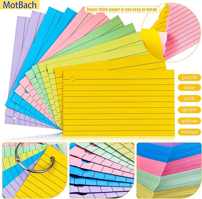 MotBach 180 PCS Index Cards Flash Cards with Binder Rings,4" x 6", Colored Ruled Memo Notecards Study Cards Scratch Pad Lined Studying Record To Do List for Home School Office Supplies