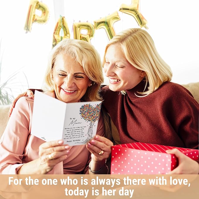 Heartfelt Birthday Card for Mom, Sentimental Birthday Gifts for Mother from Daughter or Son, Ideal Bday Gift for Women Her, Perfect for Mother's Day Anniversary Card, with Envelope & Sticker