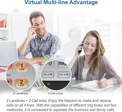 AT&T TL86103 2-Line Corded/Cordless for Small Business with Answering Machine, 2-Mailboxes, Connect-to-Cell, Caller ID Announcer, Intercom, Line-Power, Long Range & Expandable to 12 Handsets