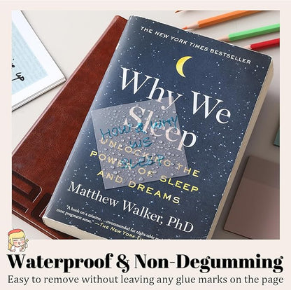 [650 Sheets] Transparent, 3 Sizes Clear Sticky Notes Pads, Pastel Color Waterproof Self-Adhesive Translucent See Through Sticky Notes for Annotating Books,School & Office